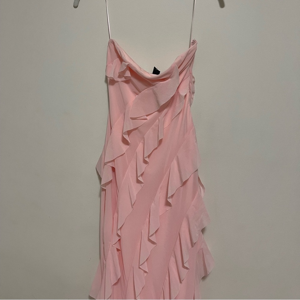 Windsor Pink Gabby Formal Mesh Strapless Ruffle Long Dress - Size S
